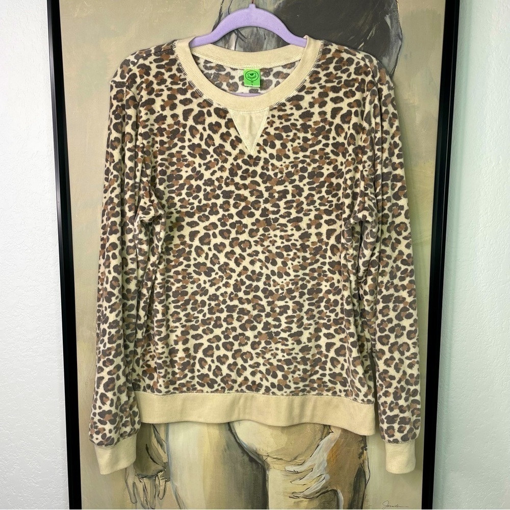 HONEYDEW Intimates Leopard Print Fleece Pullover Pajama Top